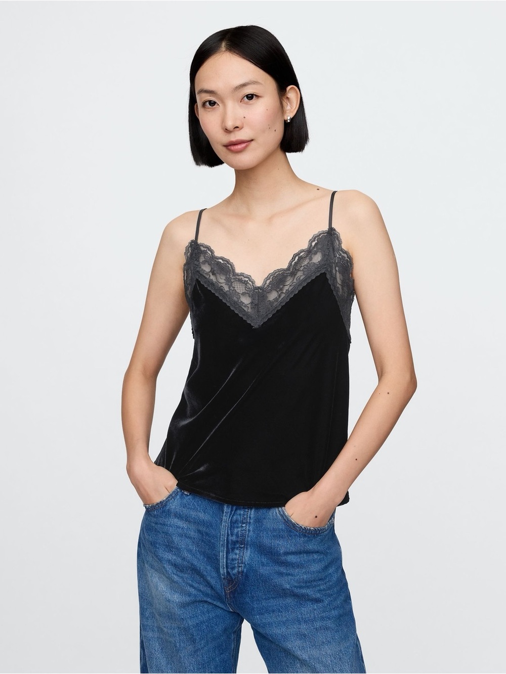 GAP Black Velvet Lace Trim Cami Top Small Dress